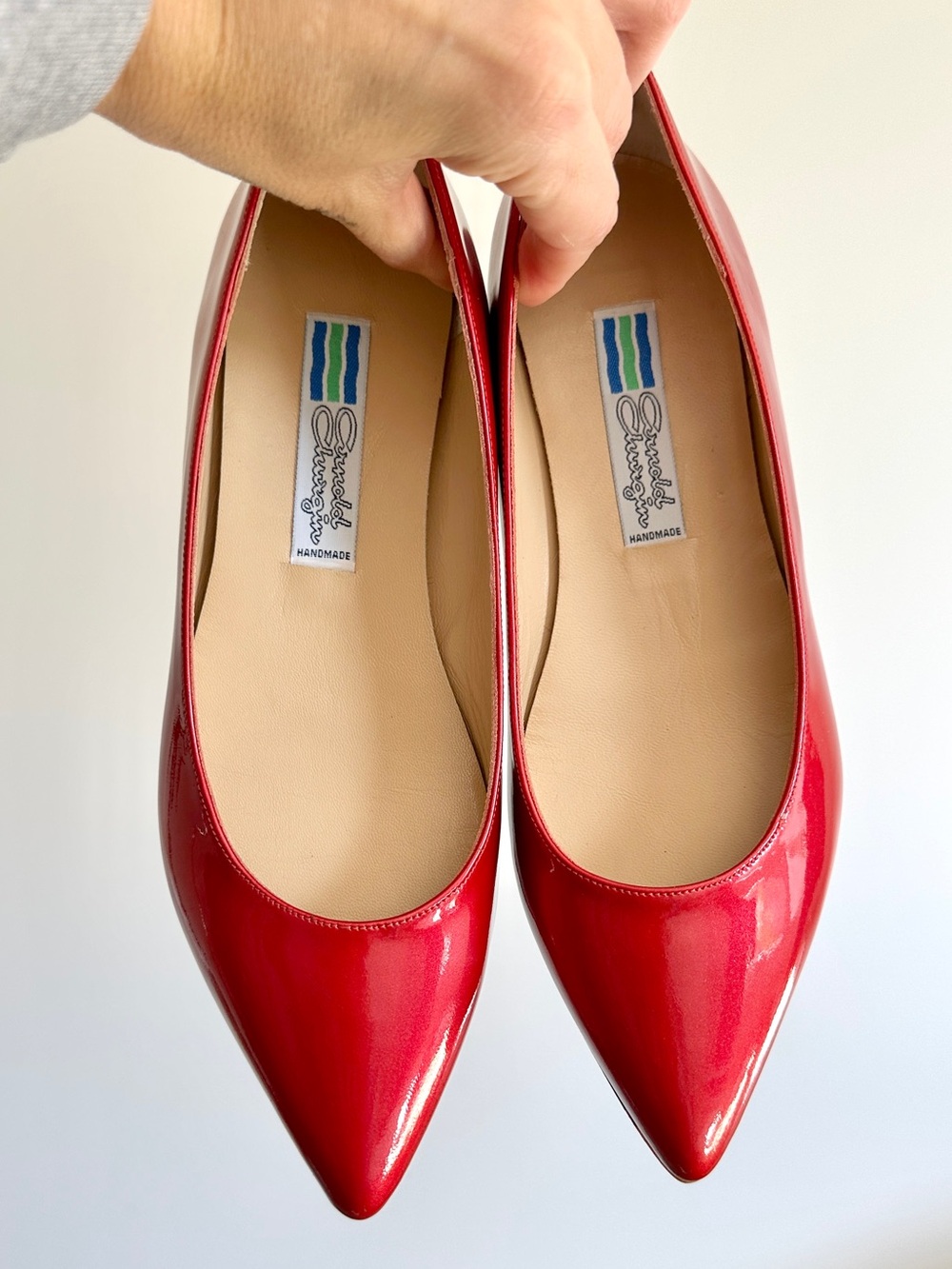 Arnold Churgin Red Patent Leather Pointed-Toe Pumps EU 36.5 Italy Handmade